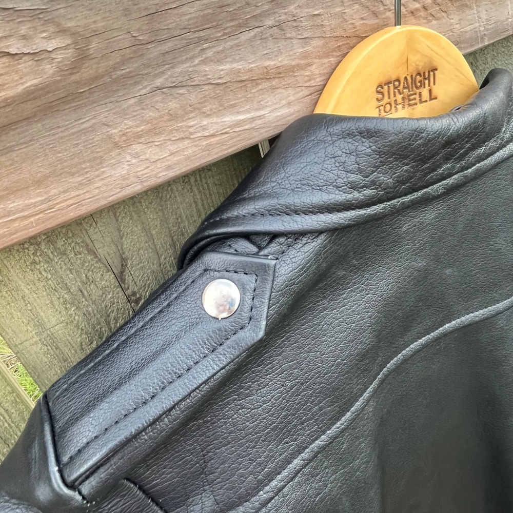 Straight To Hell Black Leather Moto Jacket Size L - Picture 11 of 12